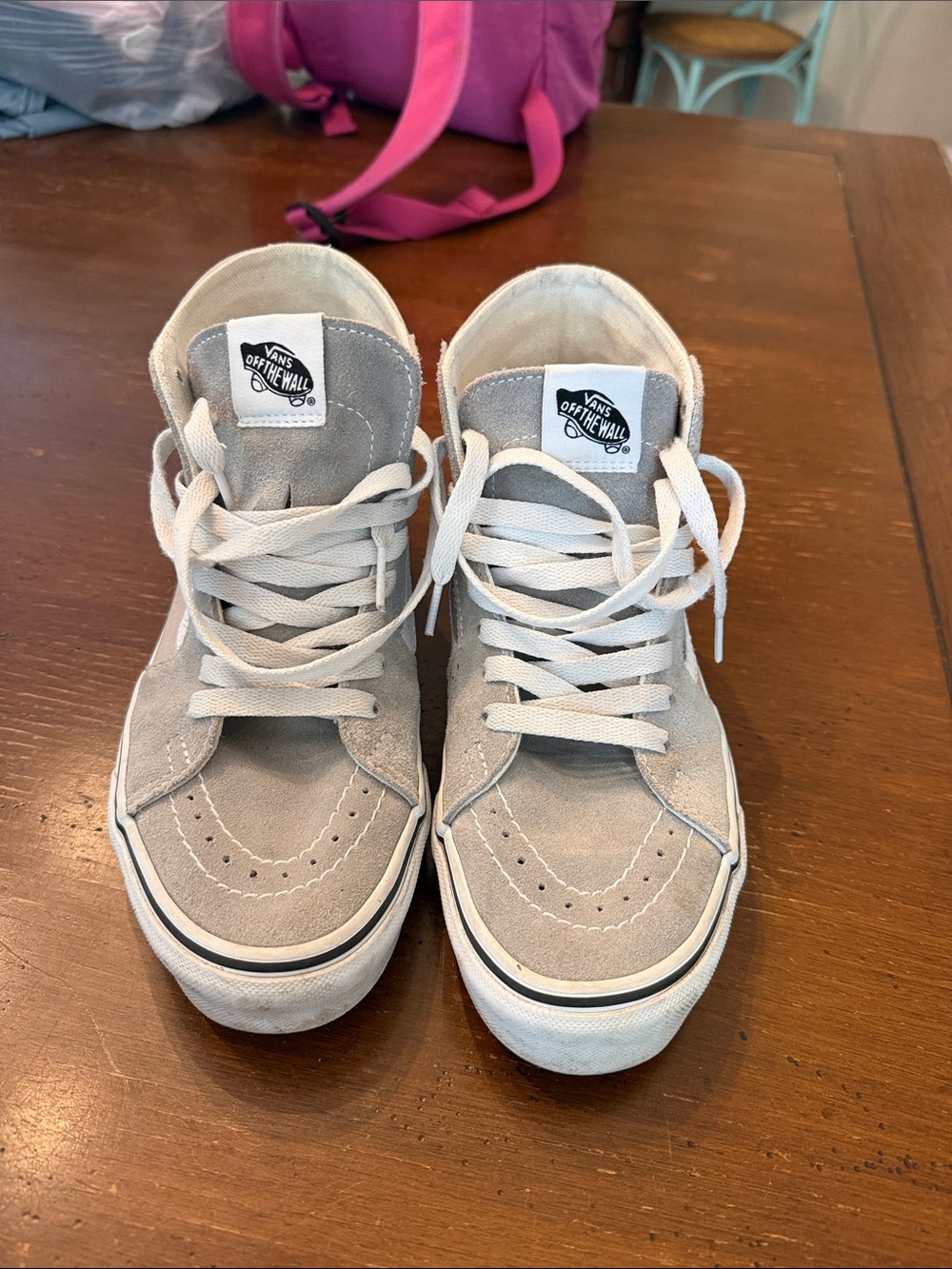 Vans Mid-Top Suede Sneakers in Light Gray and White